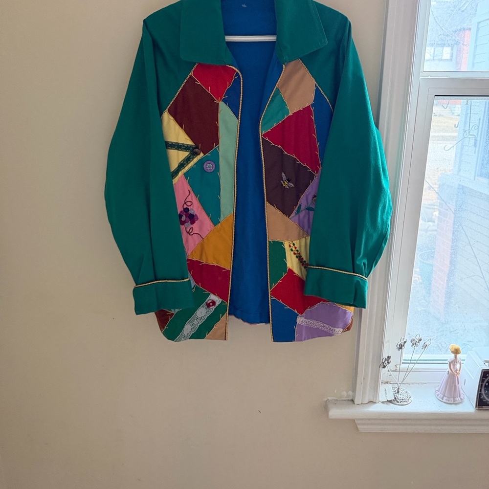 Vintage. One of a kind. Patchwork Green Women's Jacket - Multicolor Accent - Picture 7 of 16